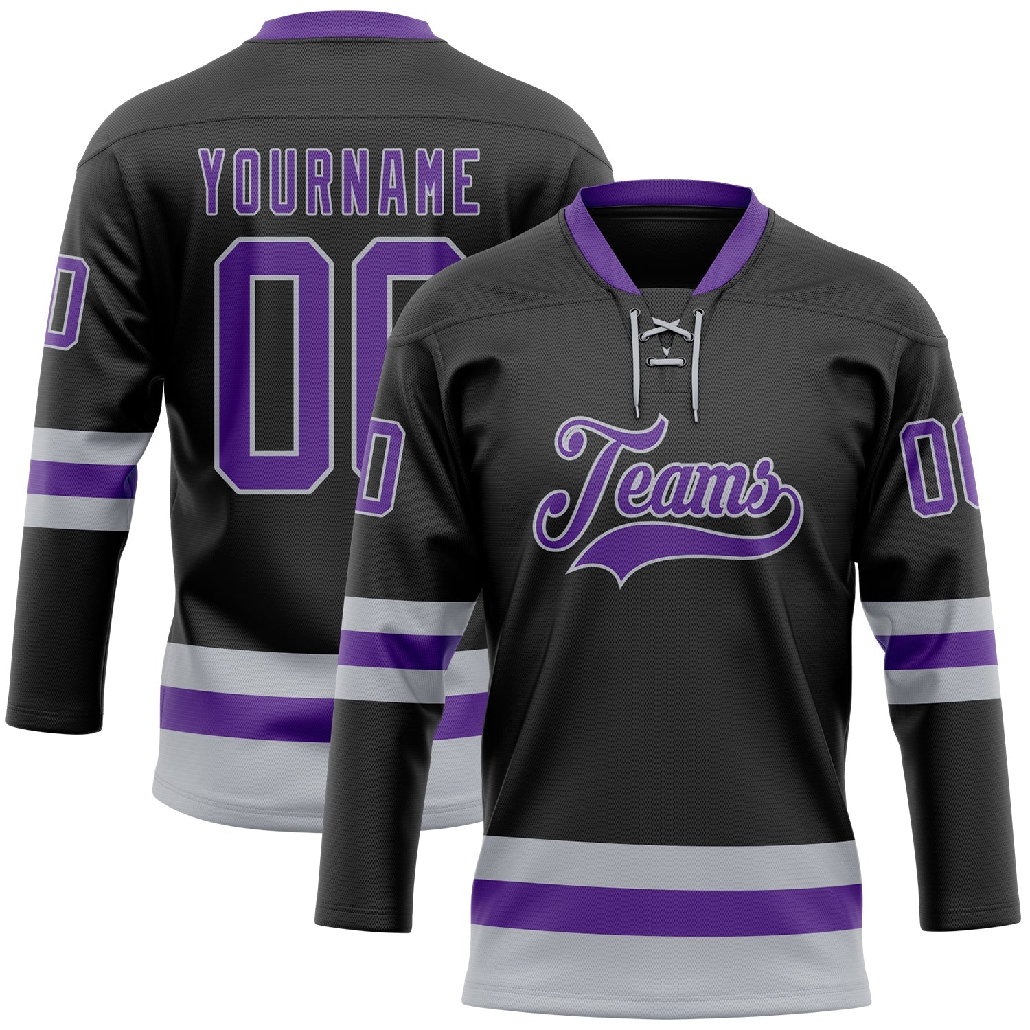 Custom Black Purple-Gray Hockey Lace Neck Jersey - Sky-Custom