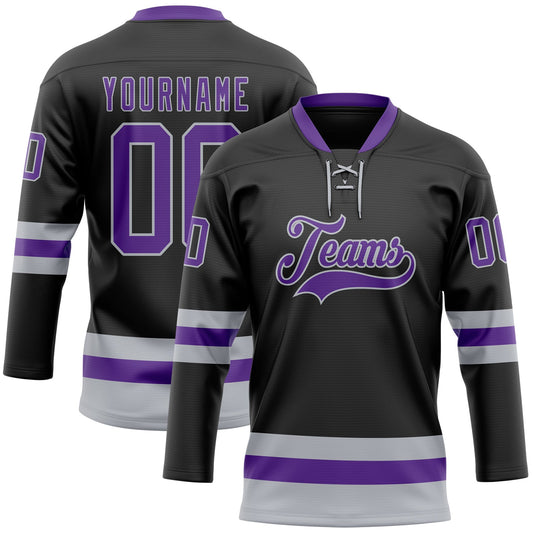 Custom Black Purple-Gray Hockey Lace Neck Jersey - Sky-Custom