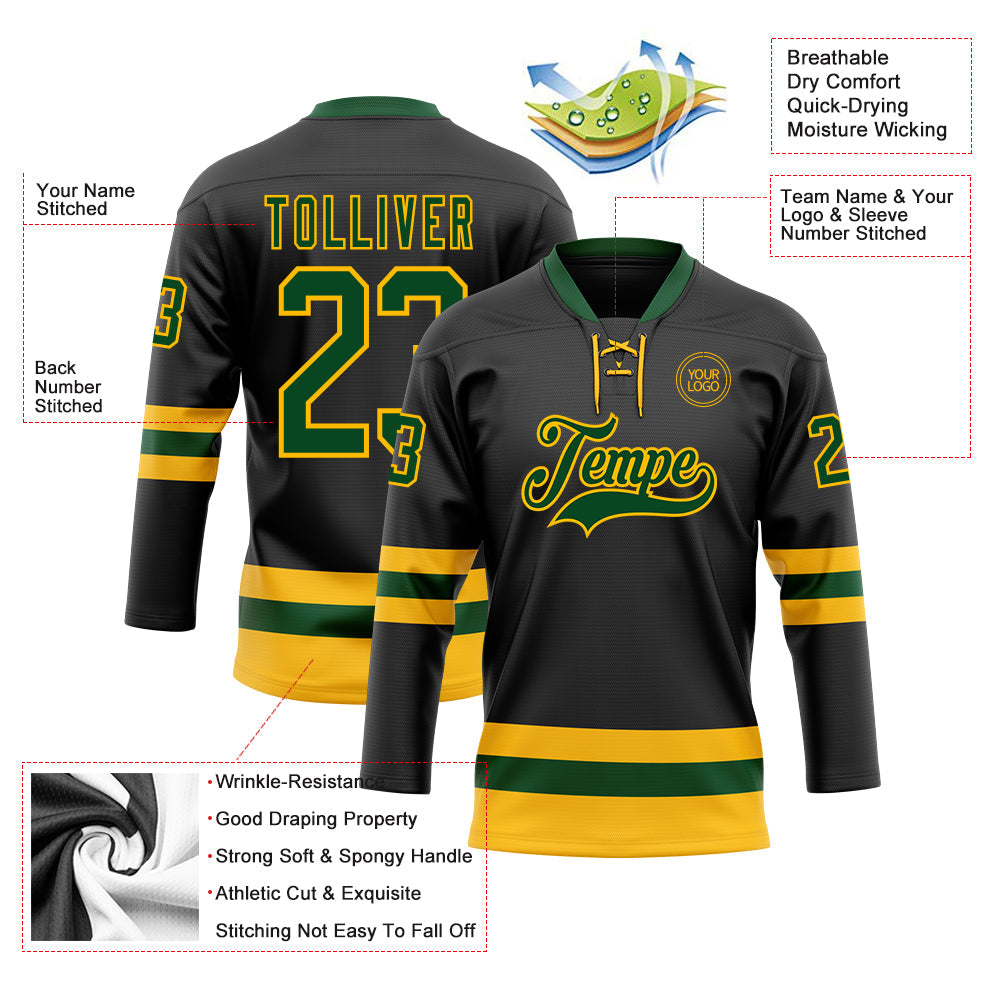 Custom Black Green-Gold Hockey Lace Neck Jersey - Sky-Custom
