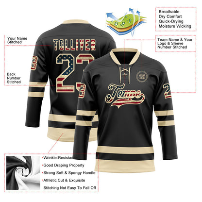 Custom Black Vintage USA Flag-Cream Hockey Lace Neck Jersey - Sky-Custom