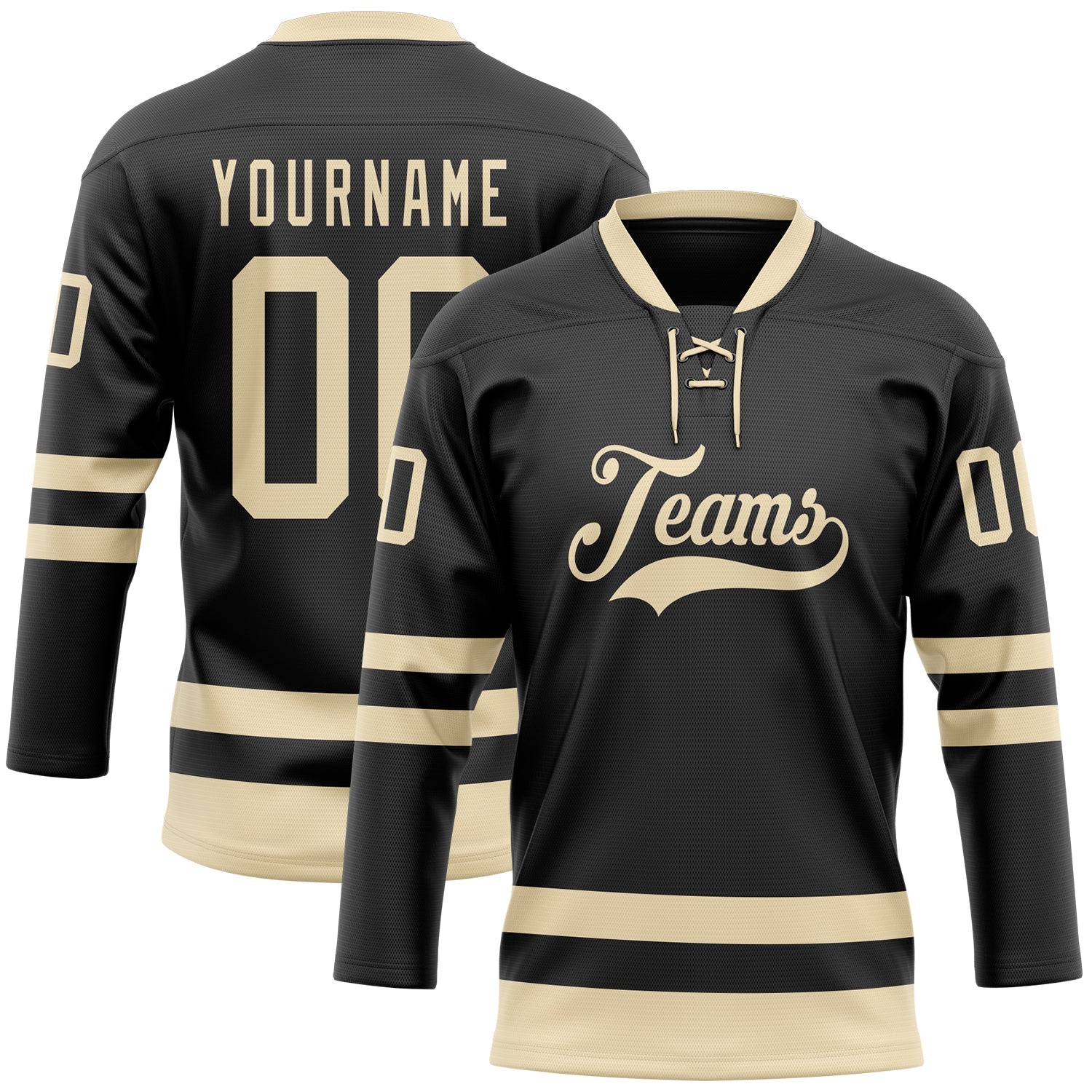 Custom Black Cream Hockey Lace Neck Jersey - Sky-Custom