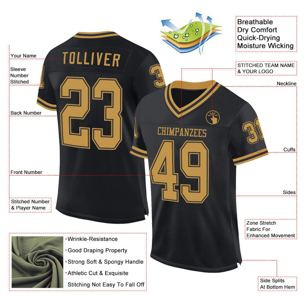 Custom Black Old Gold Mesh Authentic Throwback Football Jersey - Sky-Custom