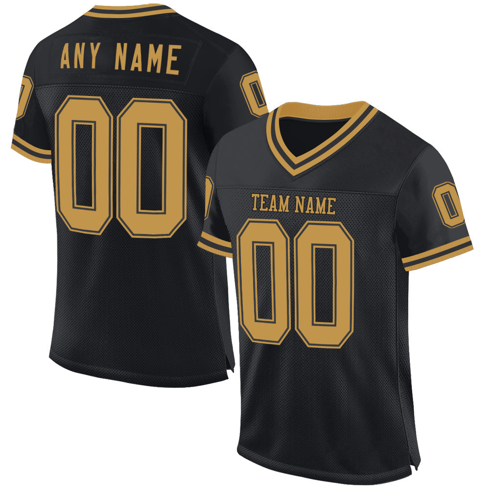 Custom Black Old Gold Mesh Authentic Throwback Football Jersey - Sky-Custom