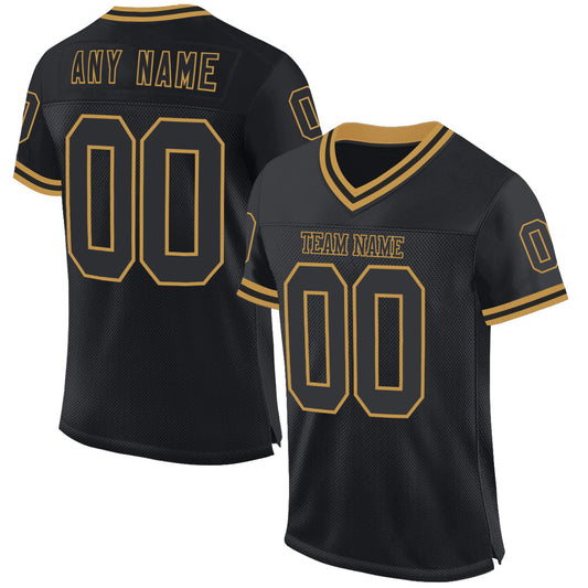 Custom Black Old Gold Mesh Authentic Throwback Football Jersey - Sky-Custom