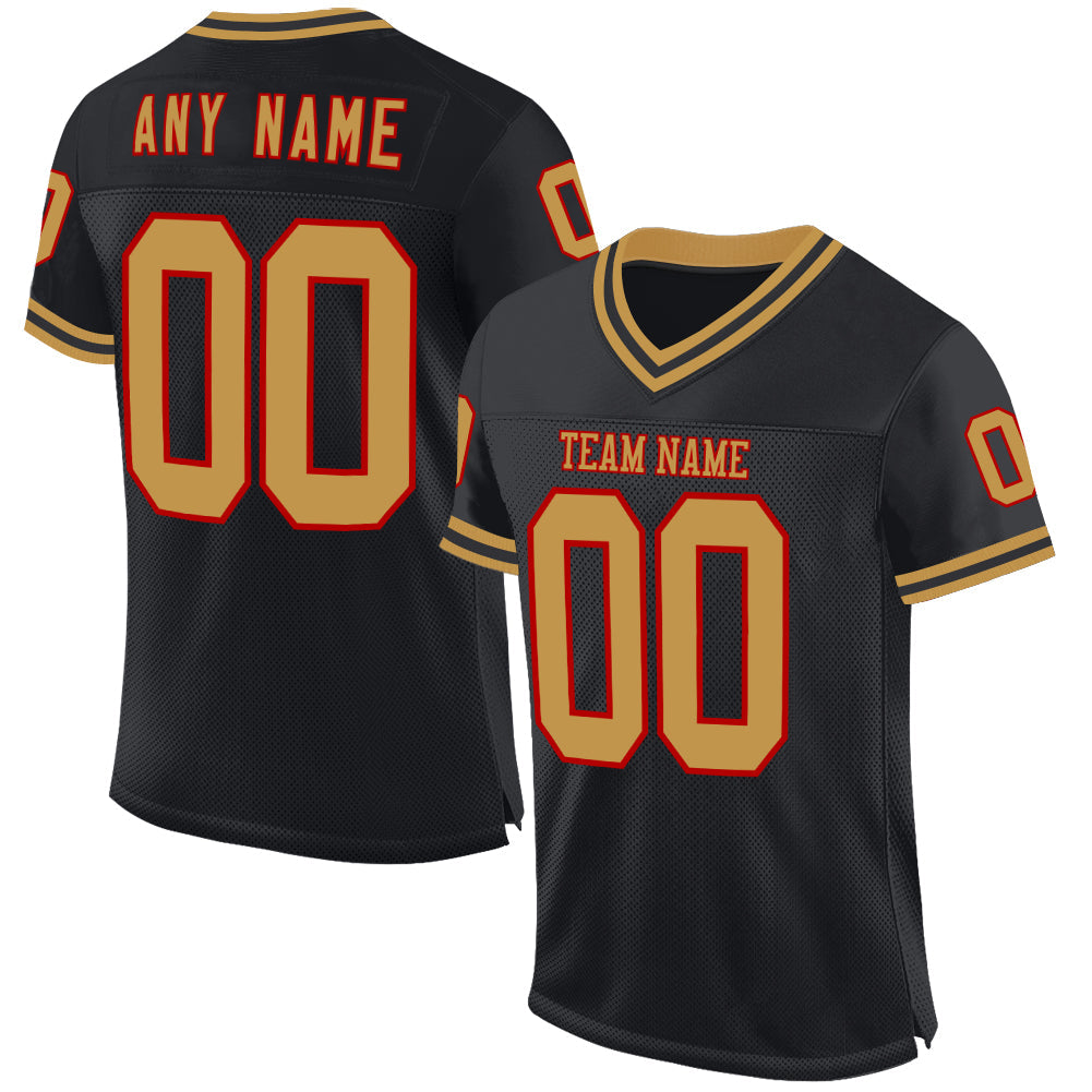 Custom Black Old Gold-Red Mesh Authentic Throwback Football Jersey - Sky-Custom