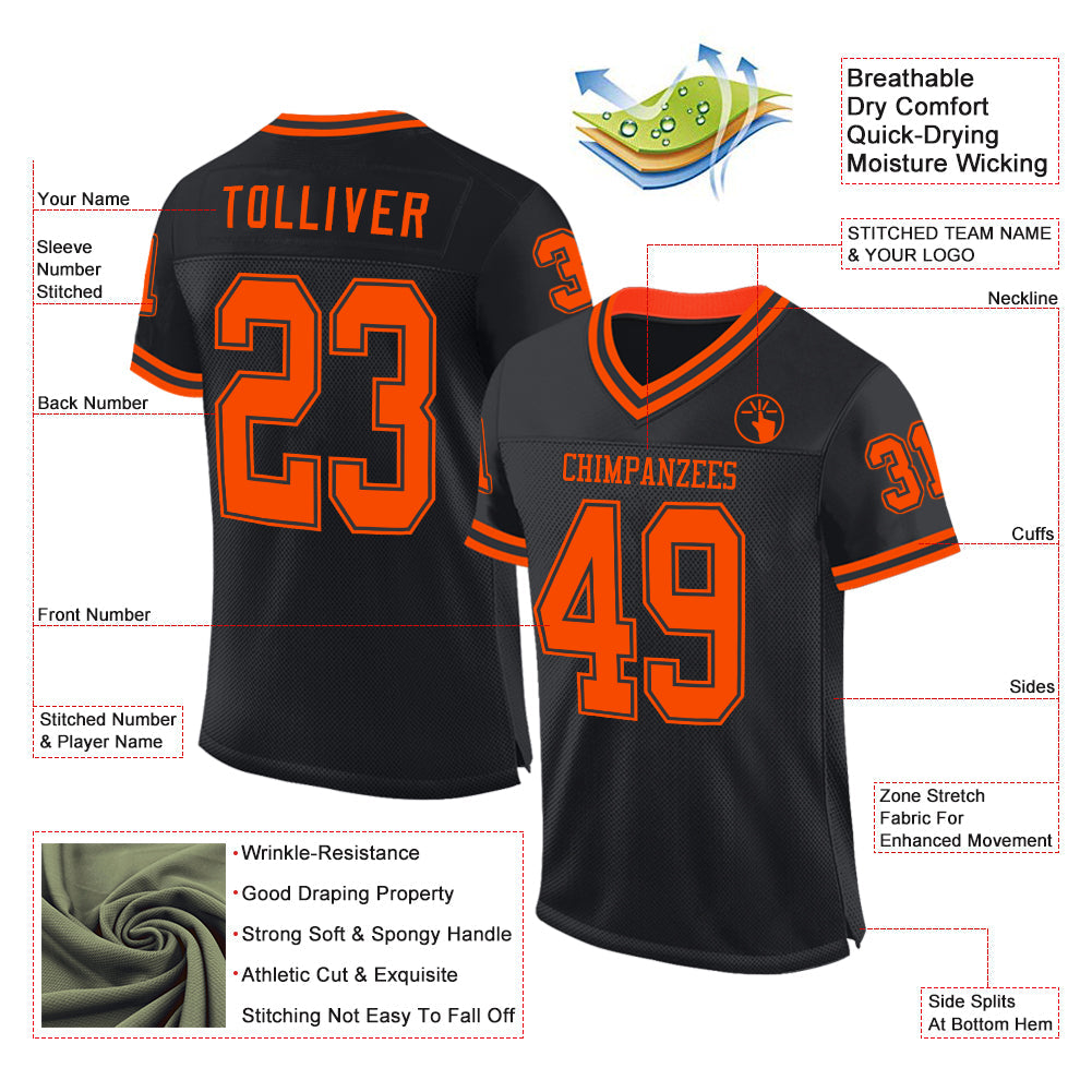 Custom Black Orange Mesh Authentic Throwback Football Jersey - Sky-Custom