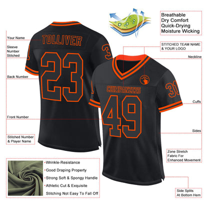 Custom Black Orange Mesh Authentic Throwback Football Jersey - Sky-Custom