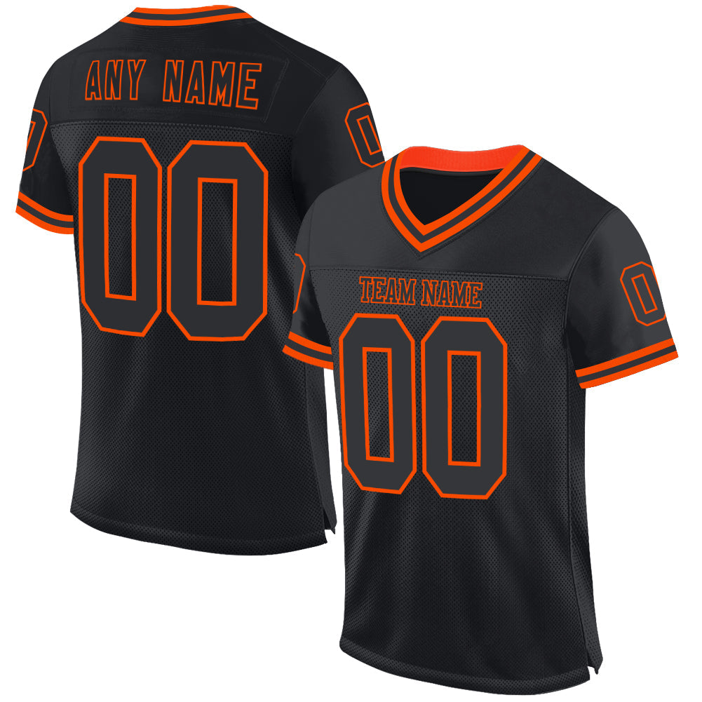 Custom Black Orange Mesh Authentic Throwback Football Jersey - Sky-Custom