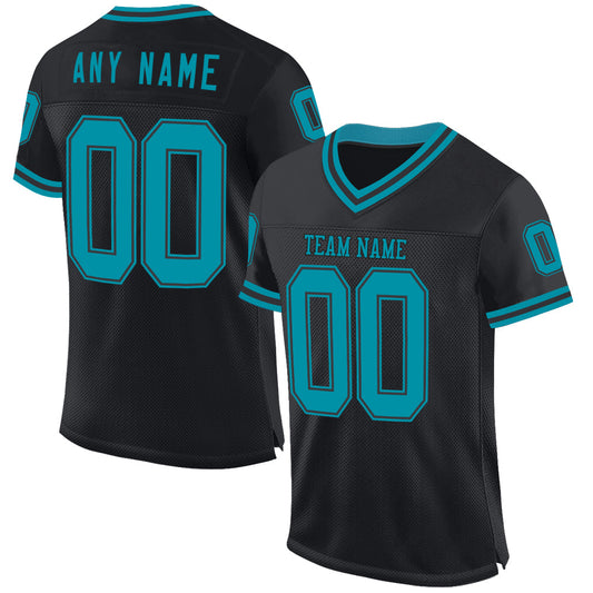 Custom Black Teal Mesh Authentic Throwback Football Jersey - Sky-Custom