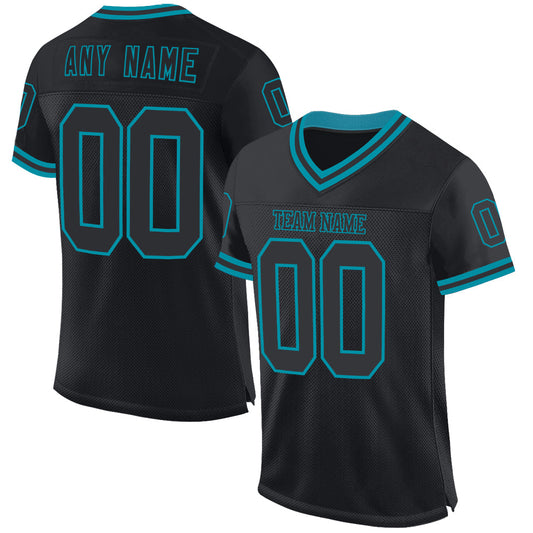 Custom Black Teal Mesh Authentic Throwback Football Jersey - Sky-Custom