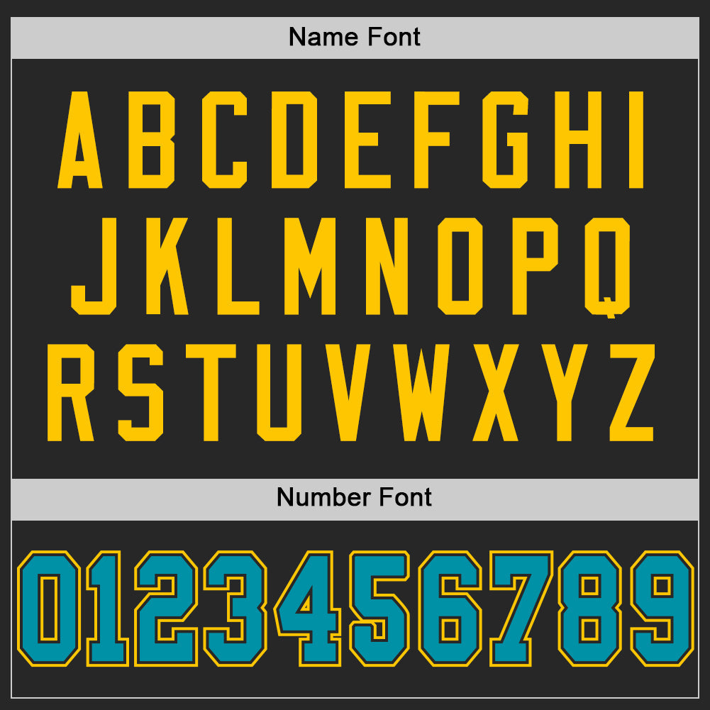 Custom Black Teal-Yellow Mesh Authentic Throwback Football Jersey - Sky-Custom