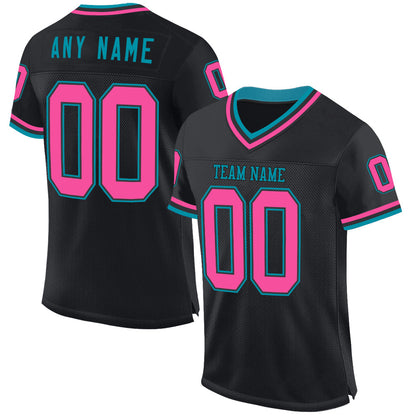 Custom Black Pink-Teal Mesh Authentic Throwback Football Jersey - Sky-Custom