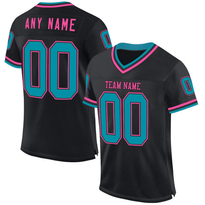 Custom Black Teal-Pink Mesh Authentic Throwback Football Jersey - Sky-Custom