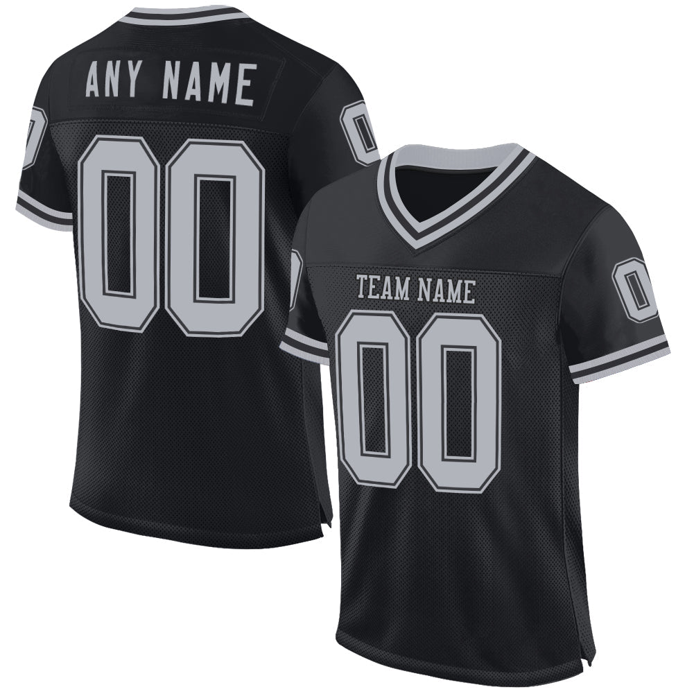 Custom Black Gray Mesh Authentic Throwback Football Jersey - Sky-Custom