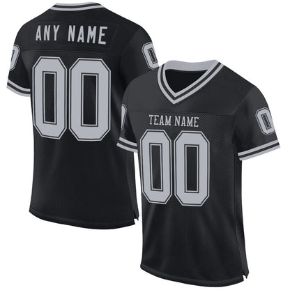 Custom Black Gray Mesh Authentic Throwback Football Jersey - Sky-Custom