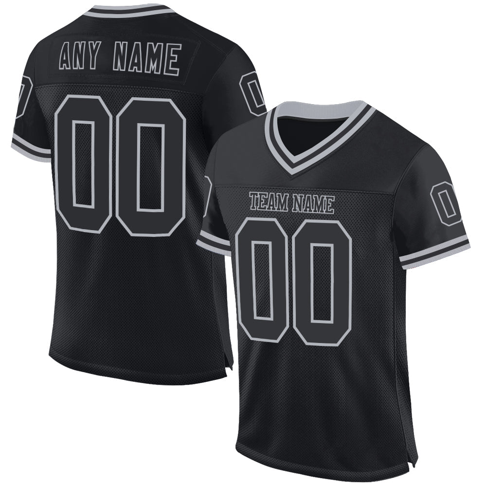 Custom Black Gray Mesh Authentic Throwback Football Jersey - Sky-Custom