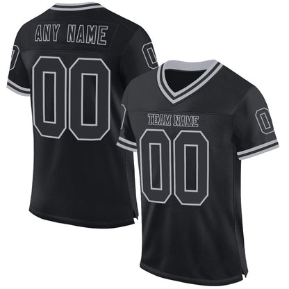 Custom Black Gray Mesh Authentic Throwback Football Jersey - Sky-Custom