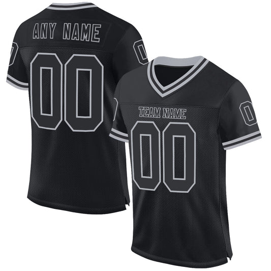 Custom Black Gray Mesh Authentic Throwback Football Jersey - Sky-Custom