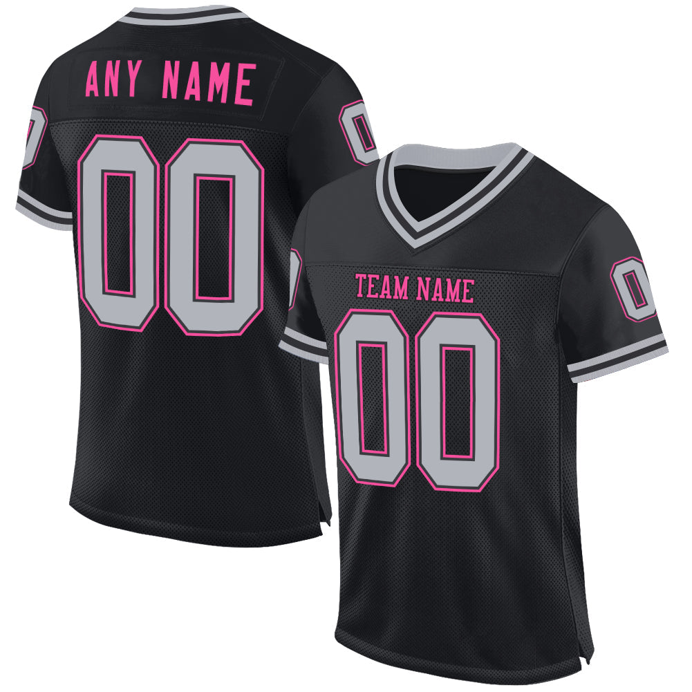 Custom Black Gray-Pink Mesh Authentic Throwback Football Jersey - Sky-Custom