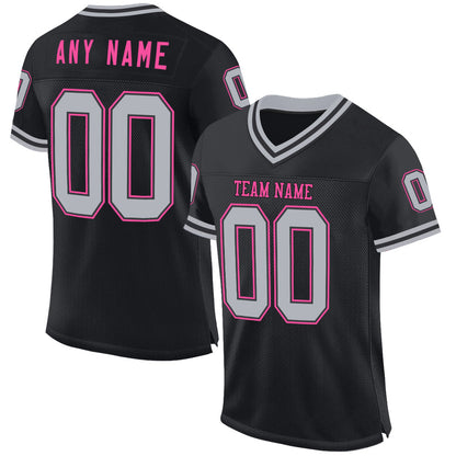 Custom Black Gray-Pink Mesh Authentic Throwback Football Jersey - Sky-Custom
