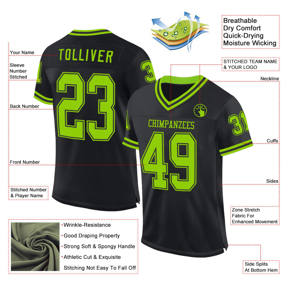 Custom Black Neon Green Mesh Authentic Throwback Football Jersey - Sky-Custom