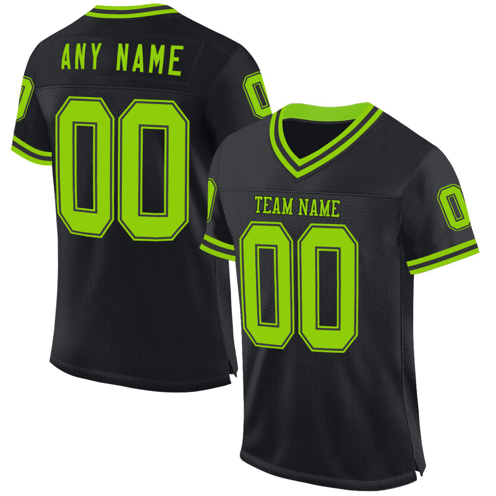 Custom Black Neon Green Mesh Authentic Throwback Football Jersey - Sky-Custom