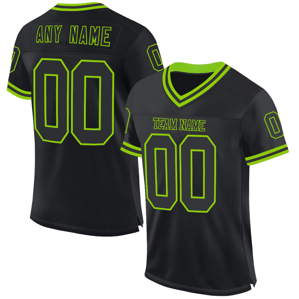 Custom Black Neon Green Mesh Authentic Throwback Football Jersey - Sky-Custom