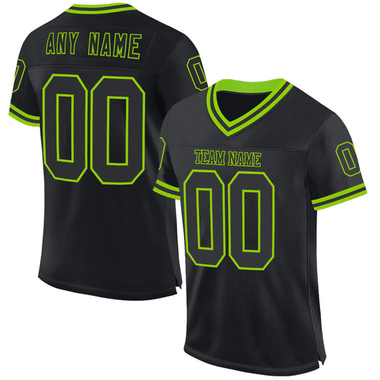 Custom Black Neon Green Mesh Authentic Throwback Football Jersey - Sky-Custom
