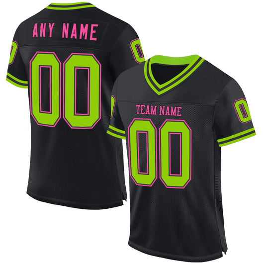 Custom Black Neon Green-Pink Mesh Authentic Throwback Football Jersey - Sky-Custom