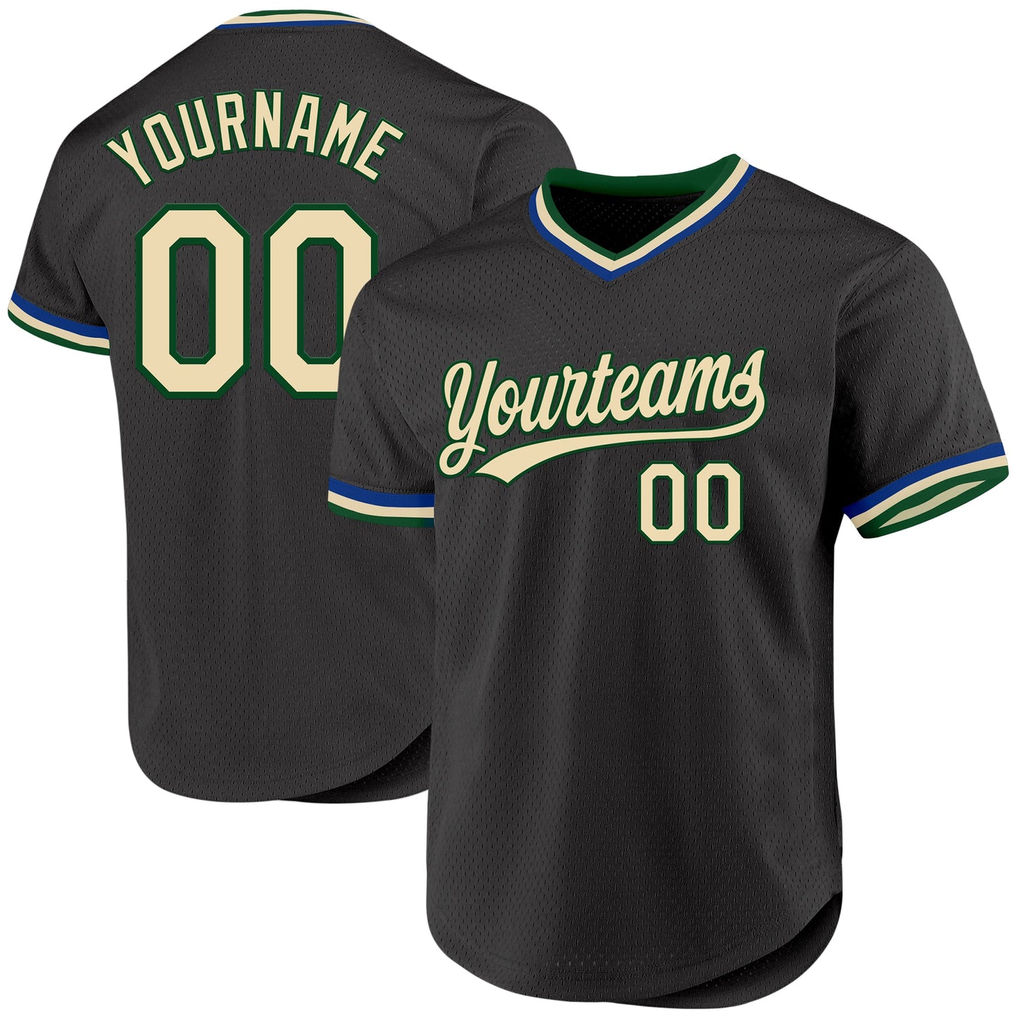 Custom Black Cream Green-Royal Authentic Throwback Baseball Jersey - Sky-Custom
