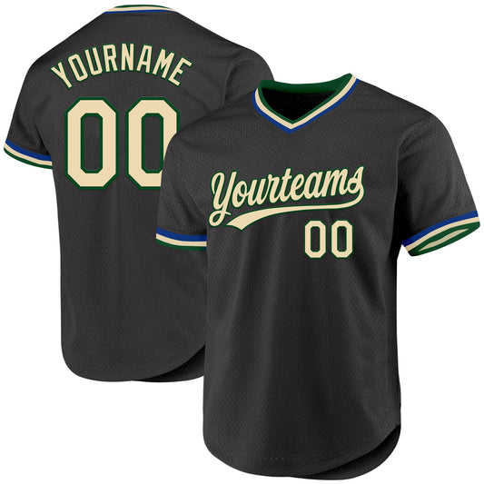Custom Black Cream Green-Royal Authentic Throwback Baseball Jersey - Sky-Custom