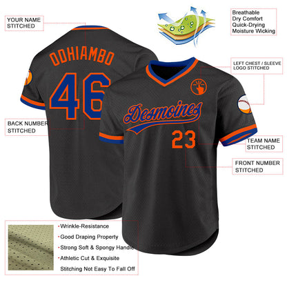 Custom Black Royal-Orange Authentic Throwback Baseball Jersey - Sky-Custom