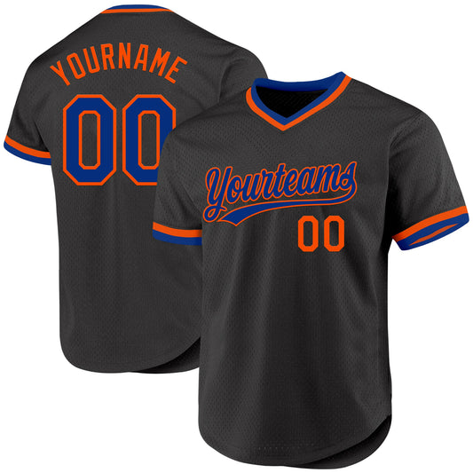 Custom Black Royal-Orange Authentic Throwback Baseball Jersey - Sky-Custom