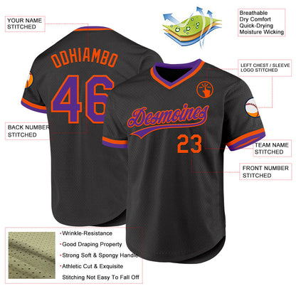 Custom Black Purple-Orange Authentic Throwback Baseball Jersey - Sky-Custom