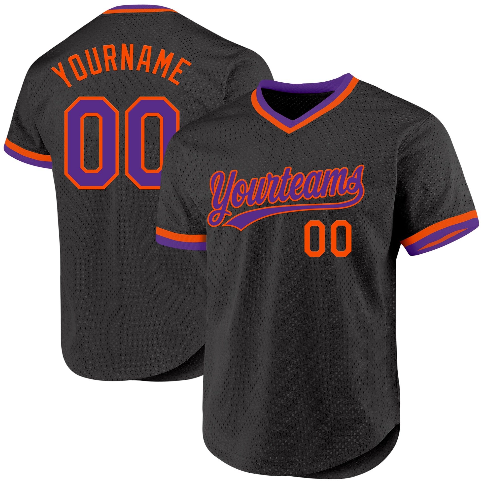 Custom Black Purple-Orange Authentic Throwback Baseball Jersey - Sky-Custom