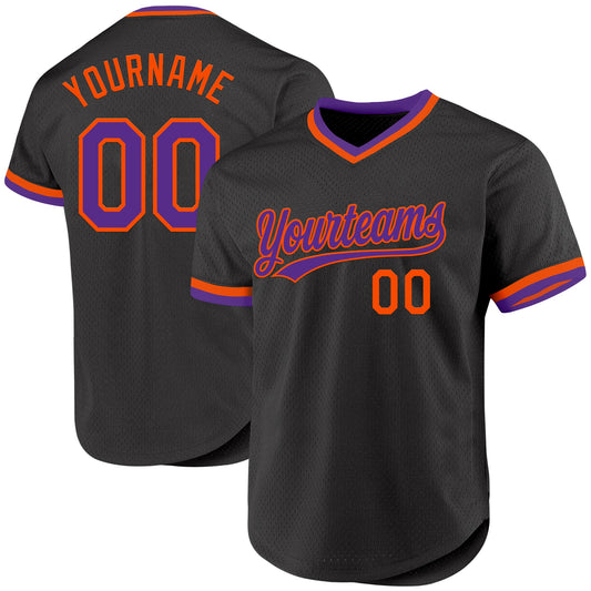 Custom Black Purple-Orange Authentic Throwback Baseball Jersey - Sky-Custom