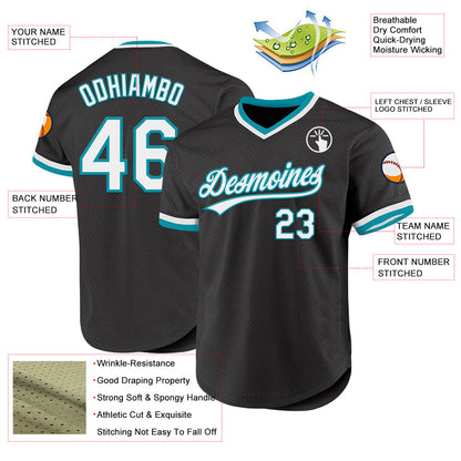 Custom Black White-Teal Authentic Throwback Baseball Jersey - Sky-Custom