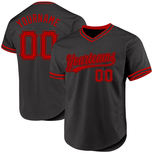 Custom Black Red Authentic Throwback Baseball Jersey - Sky-Custom