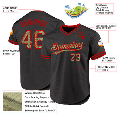 Custom Black Camo-Red Authentic Throwback Baseball Jersey - Sky-Custom