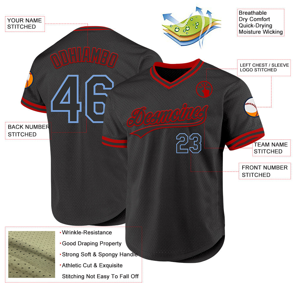 Custom Black Light Blue-Red Authentic Throwback Baseball Jersey - Sky-Custom