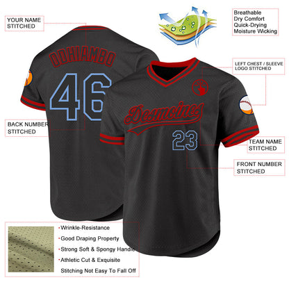 Custom Black Light Blue-Red Authentic Throwback Baseball Jersey - Sky-Custom