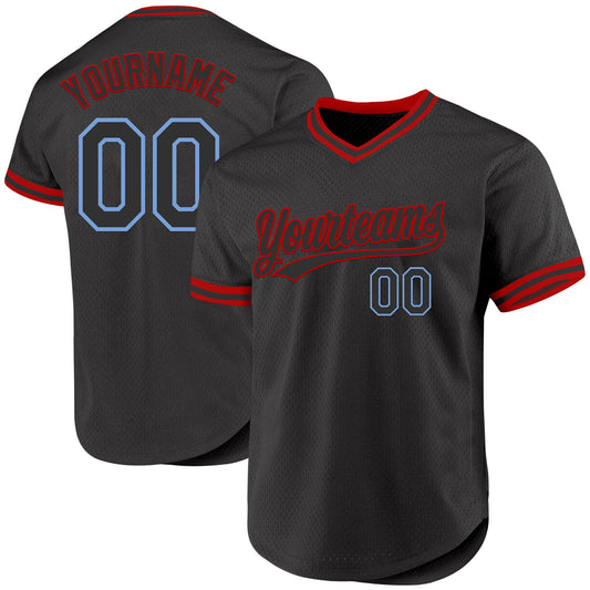 Custom Black Light Blue-Red Authentic Throwback Baseball Jersey - Sky-Custom