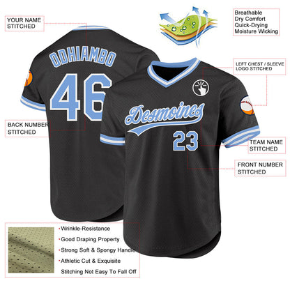 Custom Black Light Blue-White Authentic Throwback Baseball Jersey - Sky-Custom