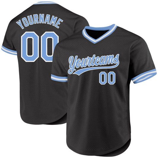Custom Black Light Blue-White Authentic Throwback Baseball Jersey - Sky-Custom