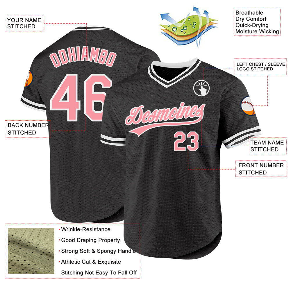 Custom Black Medium Pink-White Authentic Throwback Baseball Jersey - Sky-Custom