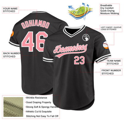 Custom Black Medium Pink-White Authentic Throwback Baseball Jersey - Sky-Custom