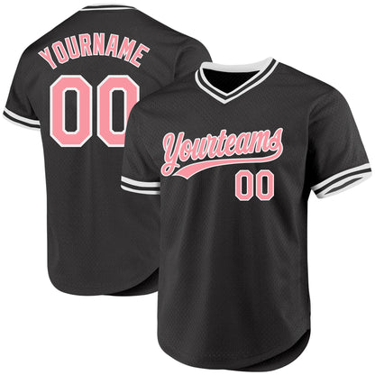 Custom Black Medium Pink-White Authentic Throwback Baseball Jersey - Sky-Custom