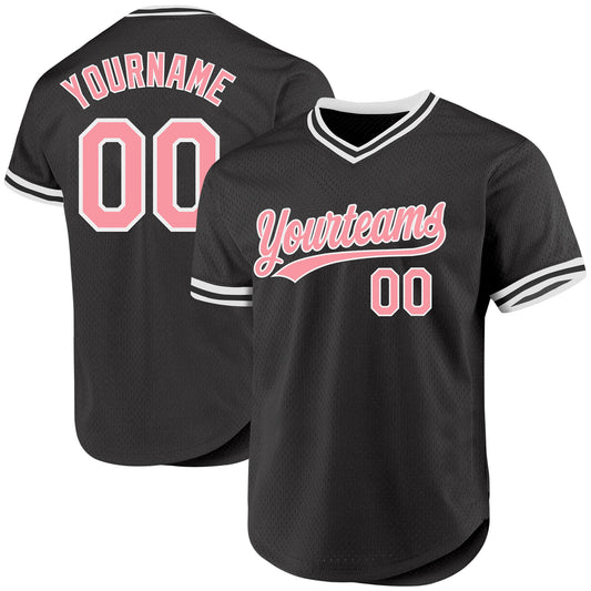Custom Black Medium Pink-White Authentic Throwback Baseball Jersey - Sky-Custom