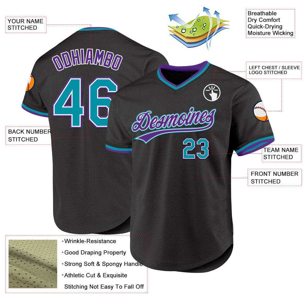 Custom Black Teal-Purple Authentic Throwback Baseball Jersey - Sky-Custom