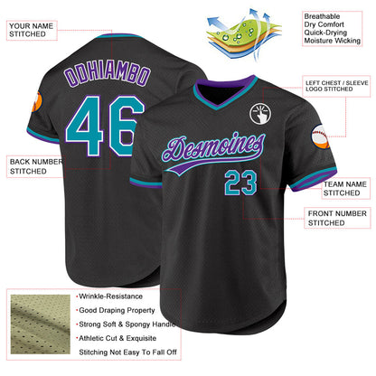 Custom Black Teal-Purple Authentic Throwback Baseball Jersey - Sky-Custom